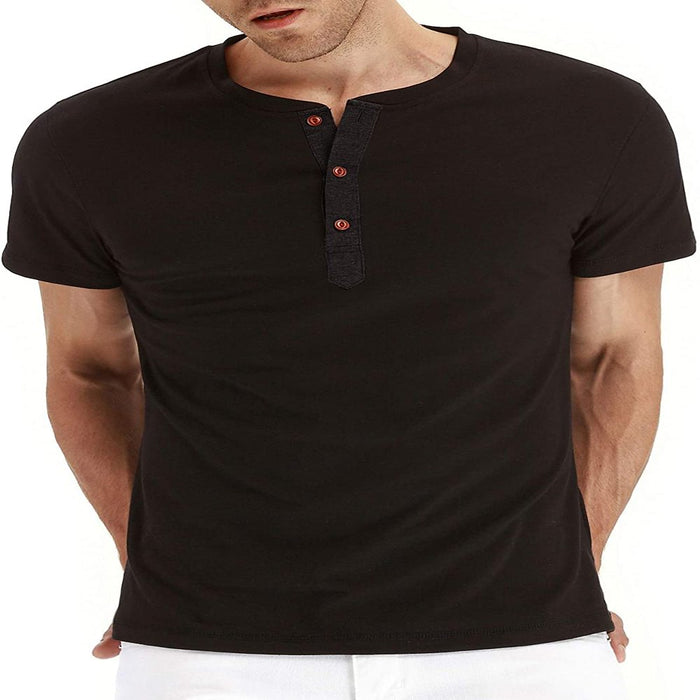 Mens Fashion Casual Front Placket Basic Short Sleeve Henley T-Shirts