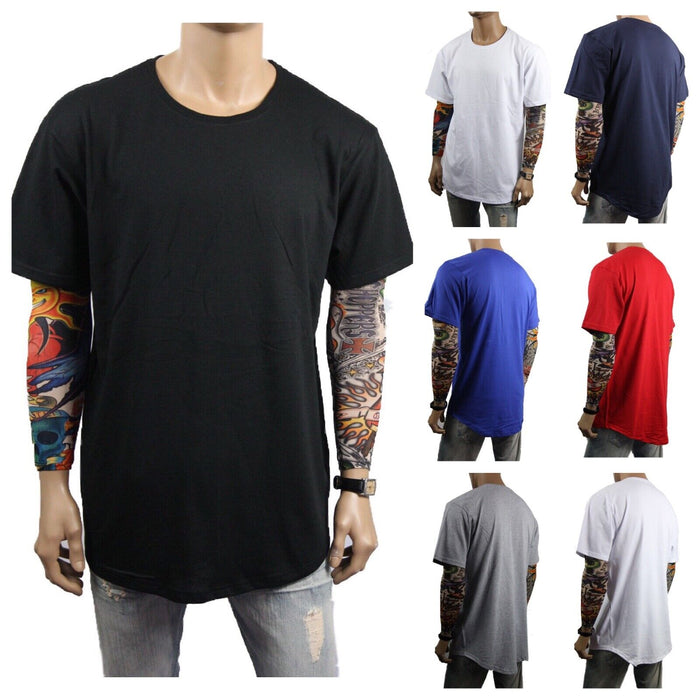 Mens Heavy T-Shirt BIG & TALL Long Extended Casual Basic Crew Neck Fashion S-5X