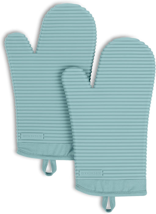 Ribbed Soft Silicone Oven Mitt Set, 7"X13", Milkshake 2 Count