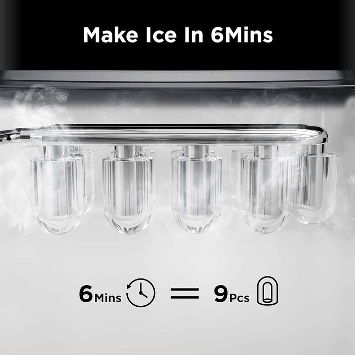 Ice Maker Countertop, 9 Cubes Ready in 6 Mins, 26Lbs in 24Hrs, Self-Cleaning Ice Machine with Ice Scoop and Basket, 2 Sizes of Bullet Ice for Home Kitchen Office Bar Party