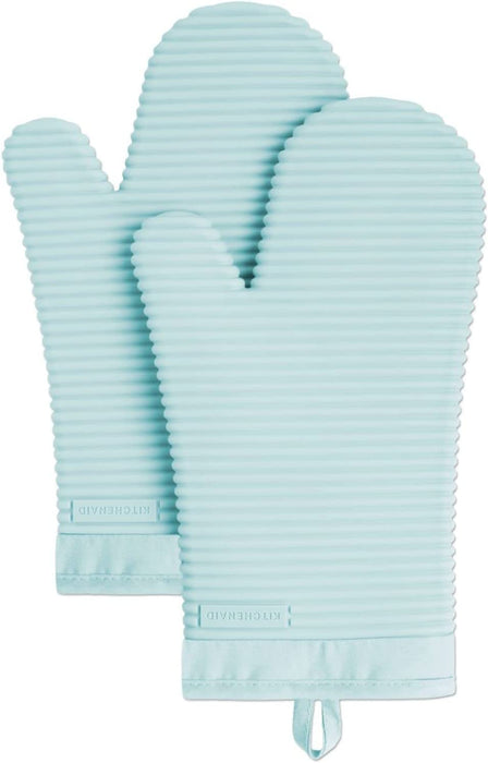 Ribbed Soft Silicone Oven Mitt Set, 7"X13", Milkshake 2 Count