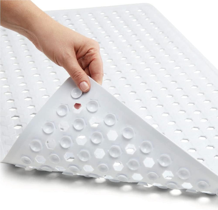 Patented Bath Tub Shower Mat, 35X16 Washable Bathtub Floor Mats, Suction Cups and Drain Holes to Keep Tubs Clean, Clear