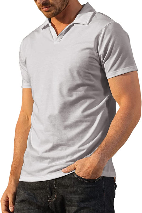 Men'S Fashion Athletic Muscle Polo Shirts V Neck Golf T-Shirts Workout Solid Color Tee Shirt Top