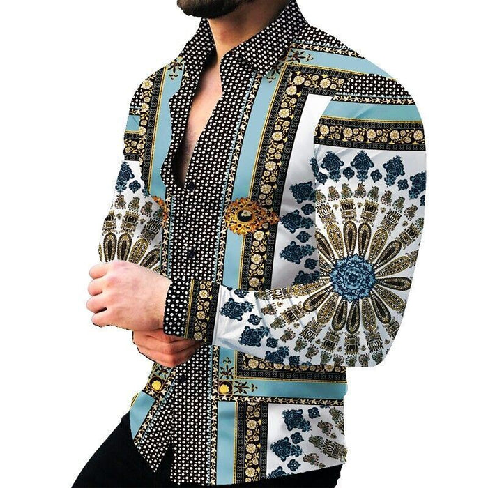 ⭐Button down Shirt Men Baroque Fashion Casual Party Long Sleeve Fancy Dress Soft