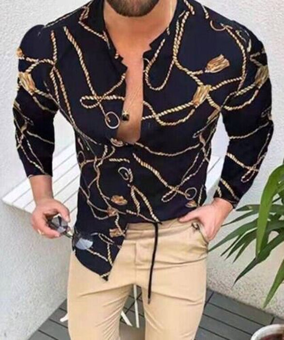 ⭐Button down Shirt Men Baroque Fashion Casual Party Long Sleeve Fancy Dress Soft