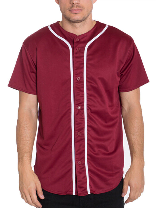 Mens Baseball JERSEY Raglan Plain T Shirt Team Sport Button Fashion Tee Casual