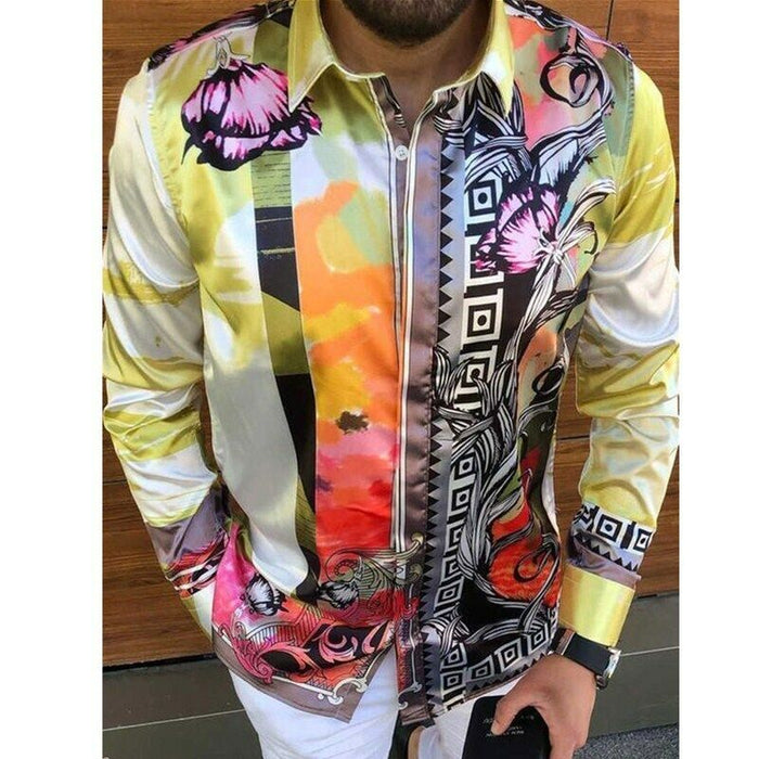 Button up Shirts Men Baroque Fashion Casual Party Long Sleeve Fancy Dress Soft T