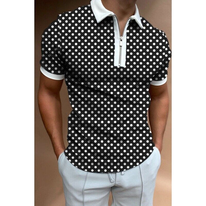 ⭐⭐Polo T Shirts Men Zipper Collar Fashion Golf Short Sleeve 2 Tone Zip Tee Dress