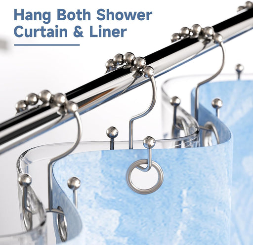 Shower Curtain Hooks Rings, Rust Resistant Metal Double Glide Shower Hooks Rings for Bathroom Shower Rods Curtains, Set of 12 Hooks - Nickel