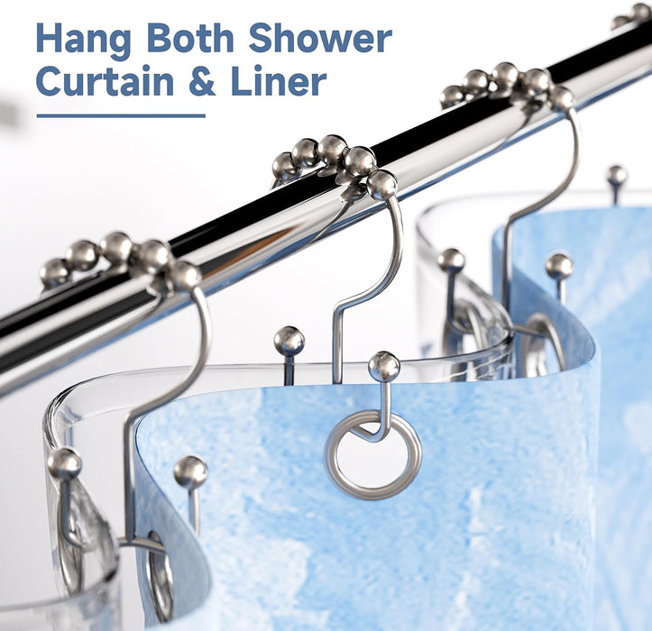 Shower Curtain Hooks Rings, Rust Resistant Metal Double Glide Shower Hooks Rings for Bathroom Shower Rods Curtains, Set of 12 Hooks - Nickel