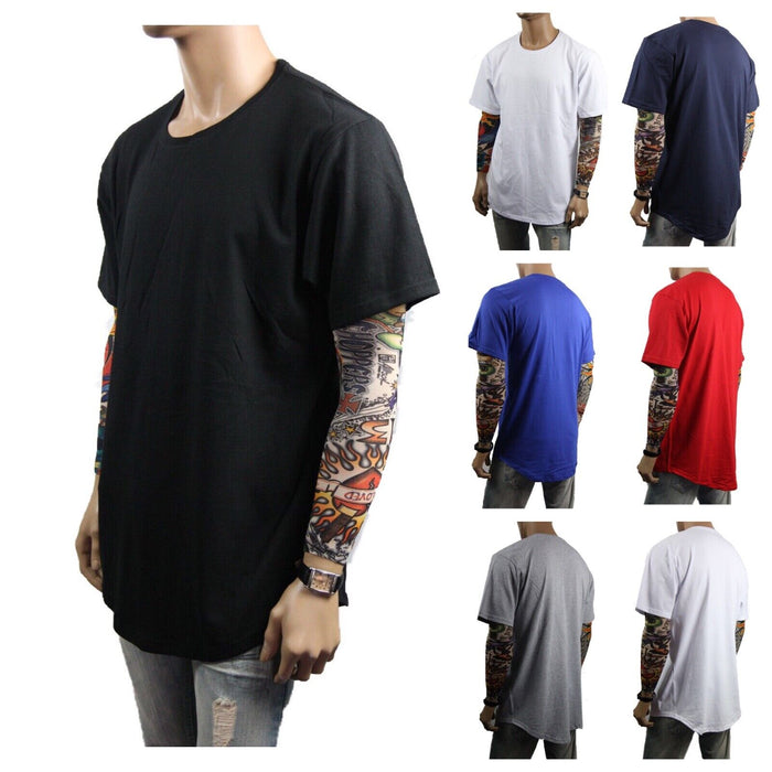 Mens Heavy T-Shirt BIG & TALL Long Extended Casual Basic Crew Neck Fashion S-5X