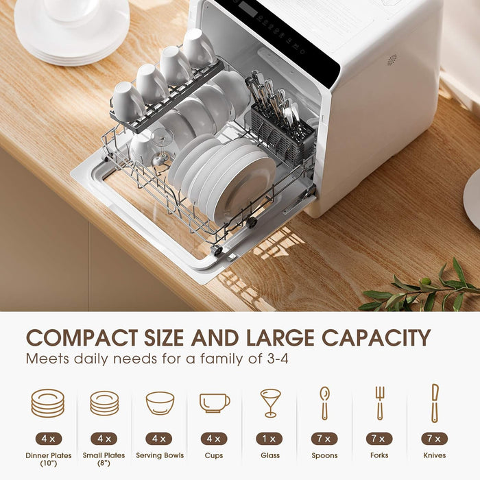 Portable Countertop Dishwashers, Compact Dishwashers with 5 L Built-In Water Tank & Inlet Hose, 5 Washing Programs, Baby Care, Air-Dry Function and LED Light for Small Apartments