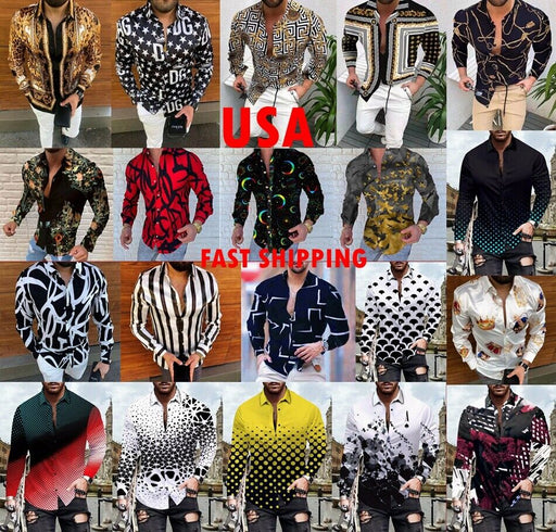 Button up Shirts Men Baroque Fashion Casual Party Long Sleeve Fancy Dress Soft T