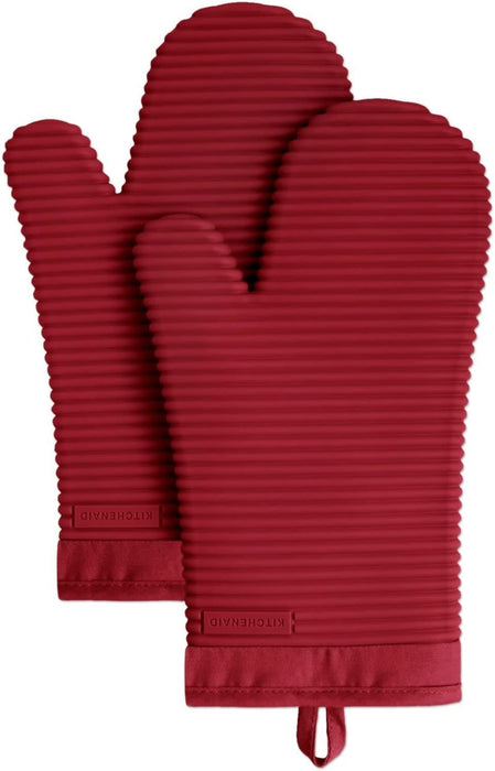 Ribbed Soft Silicone Oven Mitt Set, 7"X13", Milkshake 2 Count