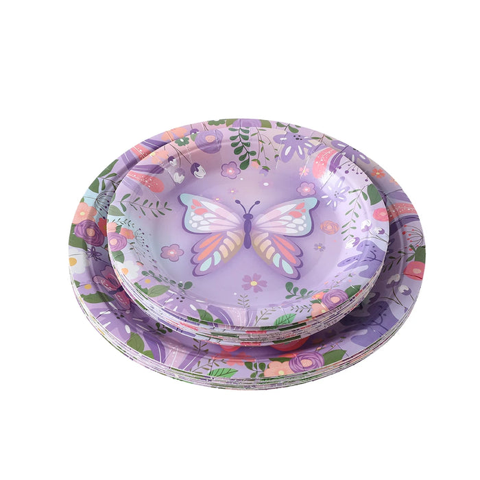 Purple Butterfly Disposable Tableware Set