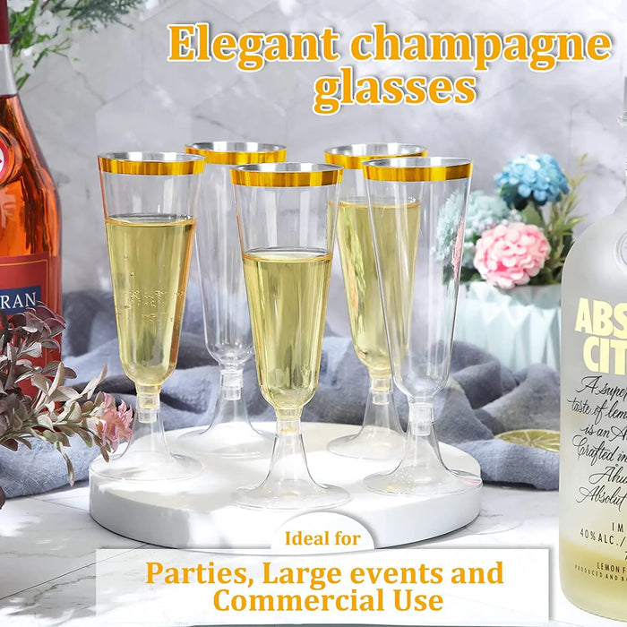 Plastic Gold Rimmed Champagne Flutes