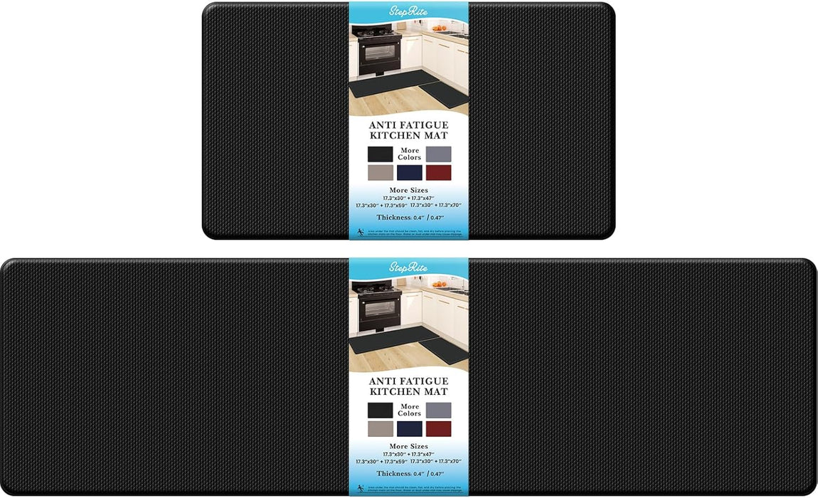 Kitchen Mats, 2PCS Kitchen Rugs, Cushioned anti Fatigue Kitchen Mats for Floor, Non-Slip Standing Desk Mat, Waterproof Kitchen Rug Set for Kitchen, Floor, Office,17.3"×30"+17.3"×47",Black