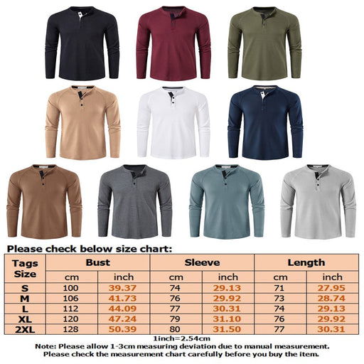 Mens Fashion Waffle T Shirts Henley Neck Solid Color Pullover Work Long Sleeve T-Shirt Apricot L