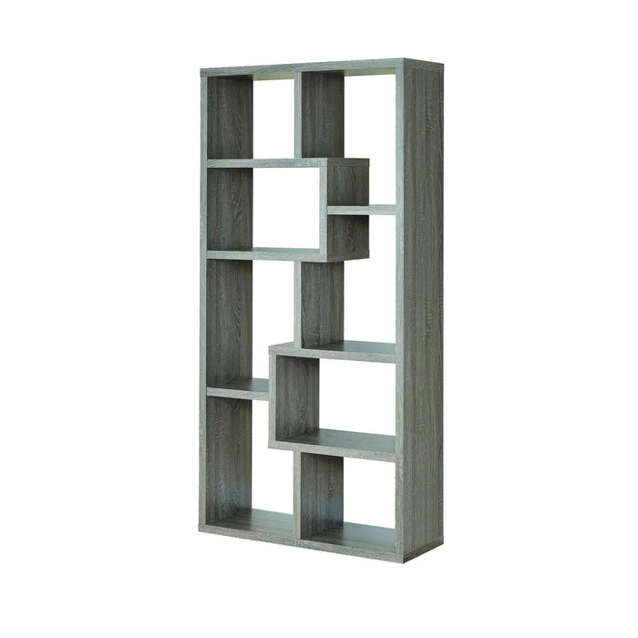 71.88 In. Weathered Gray Wood 8-Shelf Etagere Bookcase with Open Back