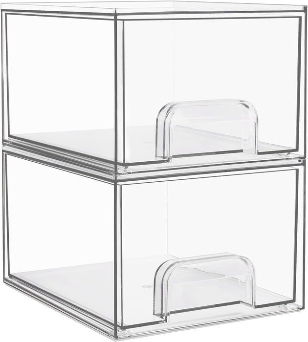 4 Pack Clear Stackable Storage Drawers, 4.4'' Tall Acrylic Bathroom Makeup Organizer,Plastic Storage Bins for Vanity, Undersink, Kitchen Cabinets, Pantry, Home Organization