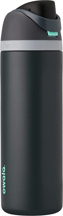 Freesip 24 oz Insulated Stainless Steel Water Bottle with Straw - BPA-Free for Sports, Travel, and School, Very Dark Finish