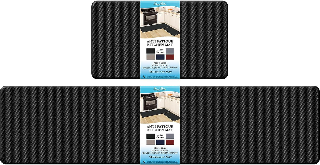 Kitchen Mats, 2PCS Kitchen Rugs, Cushioned anti Fatigue Kitchen Mats for Floor, Non-Slip Standing Desk Mat, Waterproof Kitchen Rug Set for Kitchen, Floor, Office,17.3"×30"+17.3"×47",Black