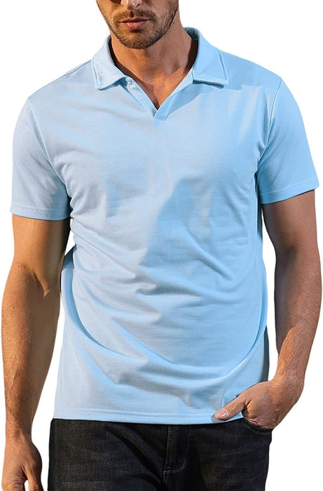 Men'S Fashion Athletic Muscle Polo Shirts V Neck Golf T-Shirts Workout Solid Color Tee Shirt Top