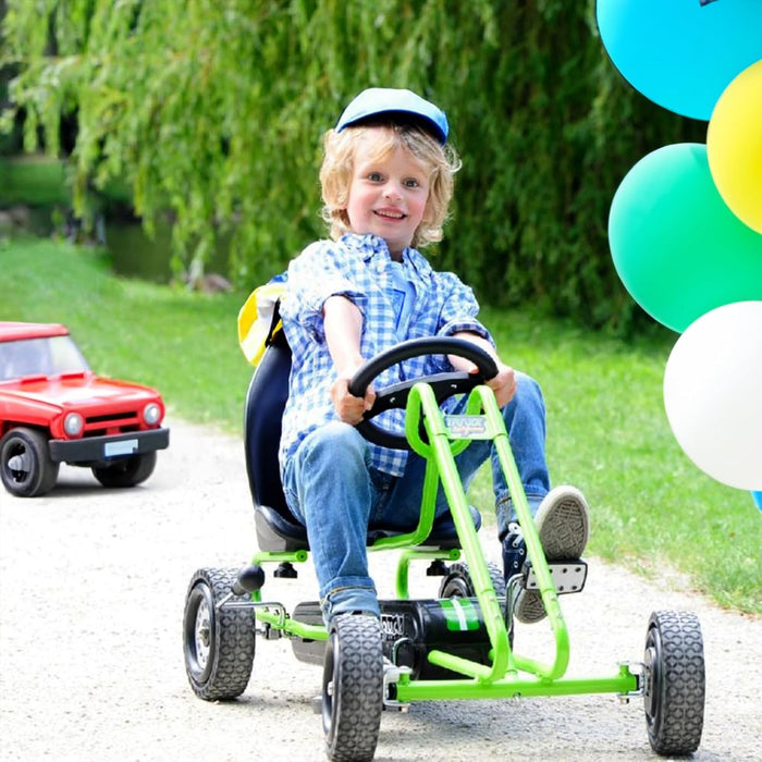 Lightning - Pedal Go Kart for Kids Ages 4-8, Adjustable Bucket Seat, Plastic Wheels with Rubber Profile, Handbrake for Both Rear Wheels, Ride on Toy for Boys and Girls, Race Green