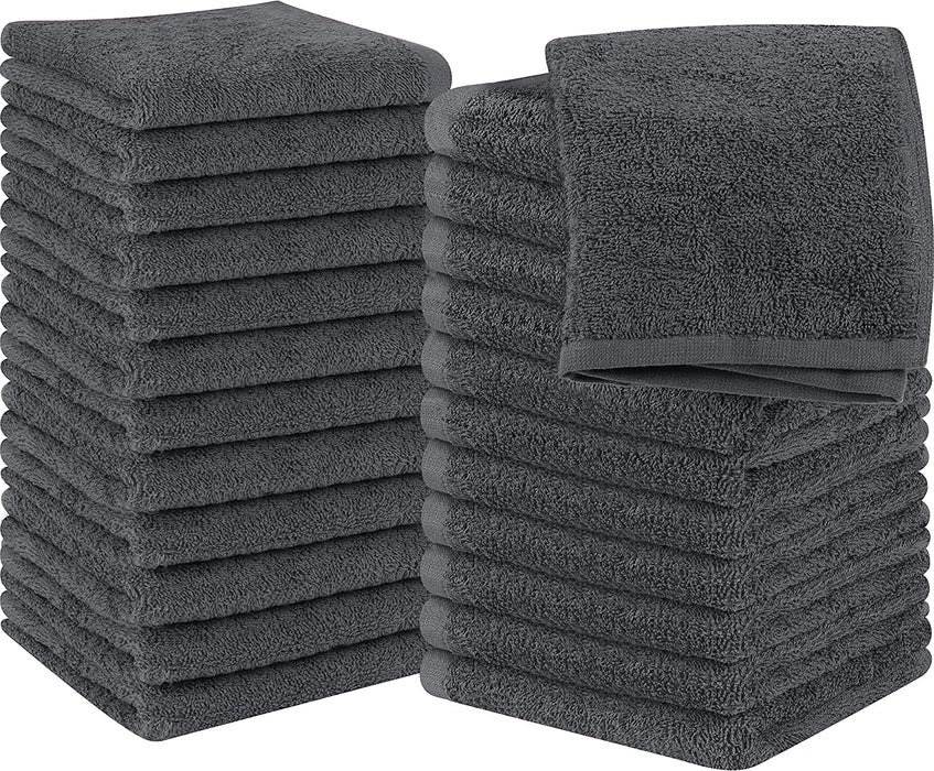 Cotton Washcloths Set - 100% Ring Spun Cotton, Premium Quality Flannel Face Cloths, Highly Absorbent and Soft Feel Fingertip Towels (24 Pack, White)