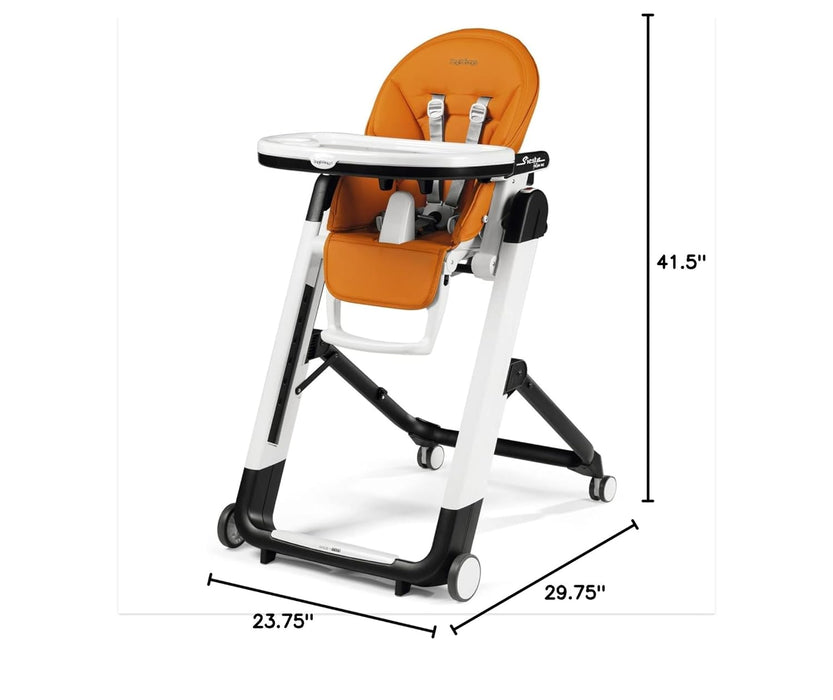 Siesta, Grow with Baby Folding High Chair & Recliner, Height Adjustable, Quick Clean & Easy Push Wheels for Babies & Toddlers, Made in Italy, Arancia (Orange)