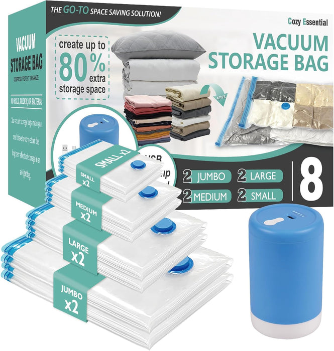 20 Pack Vacuum Storage Bags, Space Saver Bags (4 Jumbo/4 Large/4 Medium/4 Small/4 Roll) Compression for Comforters and Blankets, Sealer Clothes Storage, Hand Pump Included