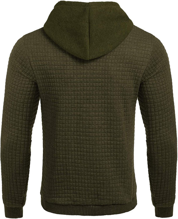 Men'S Casual Hoodies Sweatshirt Hipster Gym Long Sleeve Drawstring Plaid Jacquard Pullover Hooded