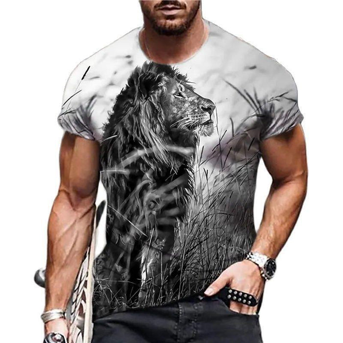 Men T Shirt Black Lion Gaze Fashion Graphic Short Sleeve Tee T-Shirt Classic Fit