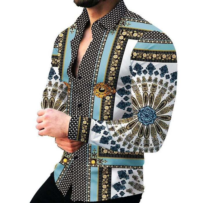 Button up Shirts Men Baroque Fashion Casual Party Long Sleeve Fancy Dress Soft T