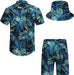 Men'S Hawaiian Shirt and Short Set Flower 2-Pieces Beach Outfit with Bucket Hats