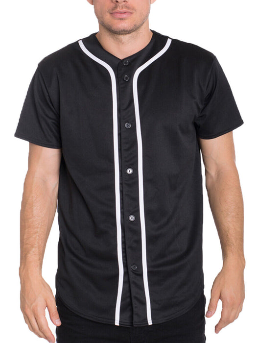 Mens Baseball JERSEY Raglan Plain T Shirt Team Sport Button Fashion Tee Casual