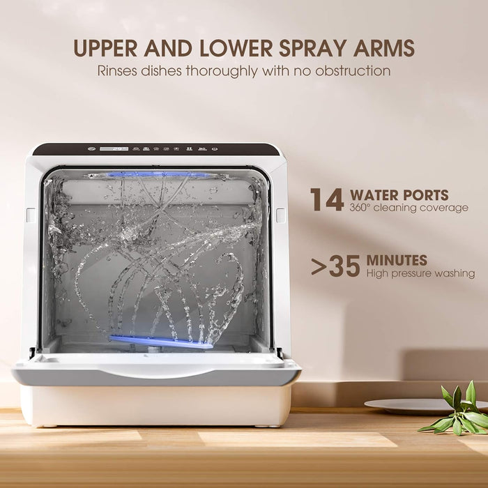 Portable Countertop Dishwashers, Compact Dishwashers with 5 L Built-In Water Tank & Inlet Hose, 5 Washing Programs, Baby Care, Air-Dry Function and LED Light for Small Apartments