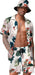 Men'S Hawaiian Shirt and Short Set Flower 2-Pieces Beach Outfit with Bucket Hats