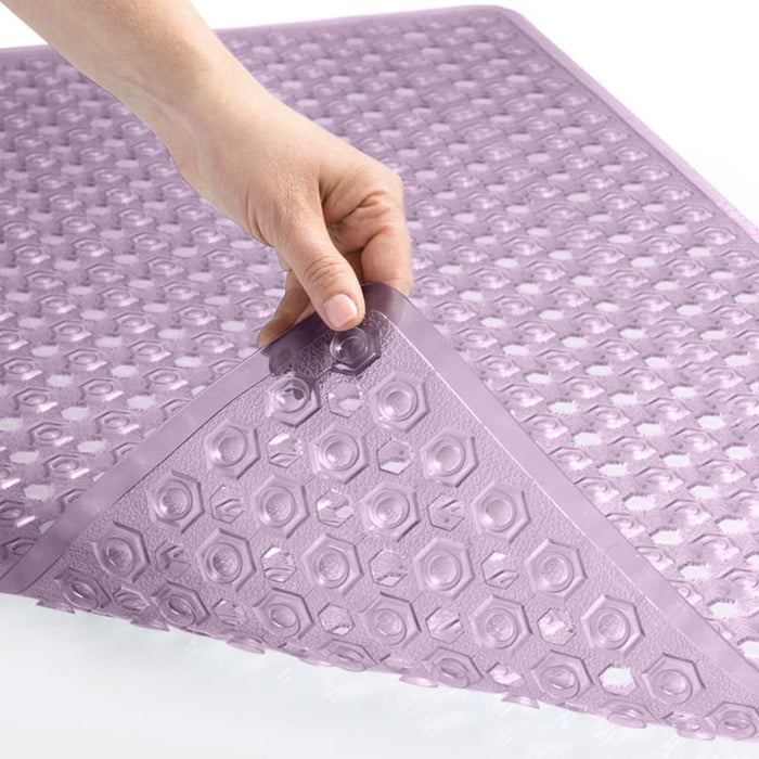 Patented Bath Tub Shower Mat, 35X16 Washable Bathtub Floor Mats, Suction Cups and Drain Holes to Keep Tubs Clean, Clear