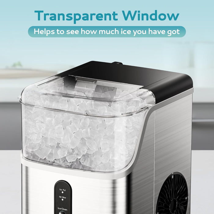 Nugget Ice Makers Countertop, Pebble Ice Maker Machine with 35Lbs/24H Soft Ice, Self-Cleaning Sonic Ice Maker with Ice Scoop&Basket, Pellet Ice Maker for Home/Kitchen/Office(Stainless Steels)