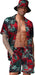 Men'S Hawaiian Shirt and Short Set Flower 2-Pieces Beach Outfit with Bucket Hats