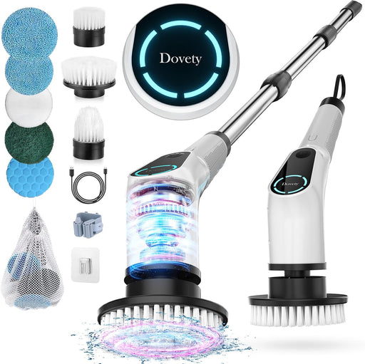 Electric Spin Scrubber, Cordless Cleaning Brush, Shower Scrubber with 8 Replaceable Brush Head, Power Cleaning Brush with Extension Handle, 2 Adjustable Speed, for Bathtub Grout Tile Floor