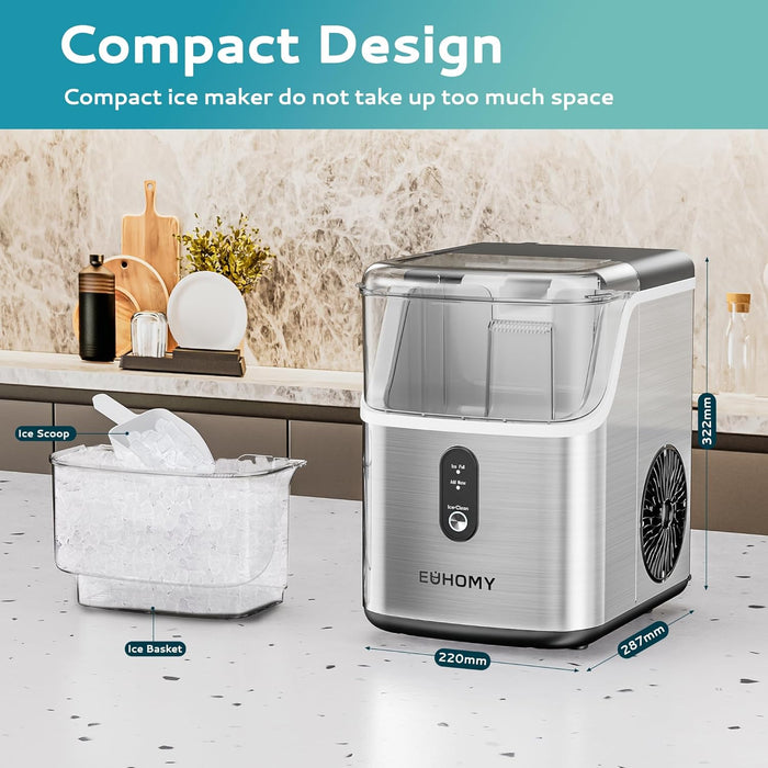 Nugget Ice Makers Countertop, Pebble Ice Maker Machine with 35Lbs/24H Soft Ice, Self-Cleaning Sonic Ice Maker with Ice Scoop&Basket, Pellet Ice Maker for Home/Kitchen/Office(Stainless Steels)