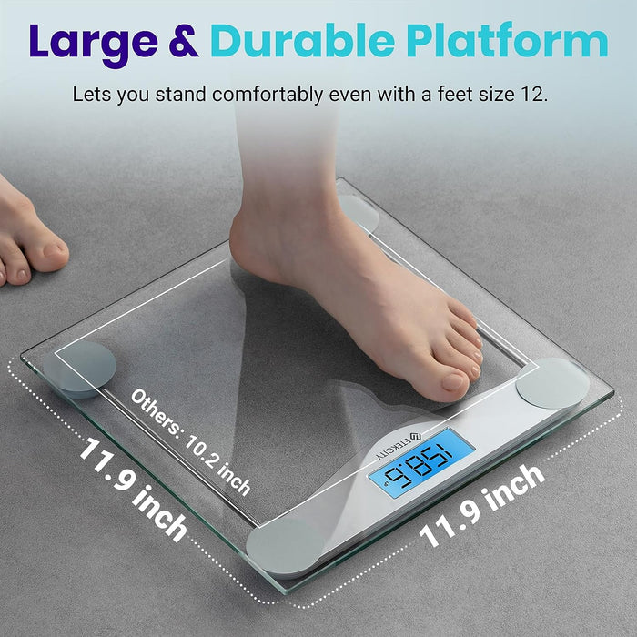 Digital Body Weight Bathroom Scale, Large Blue LCD Backlight Display, High Precision Measurements,6Mm Tempered Glass, 400 Pounds