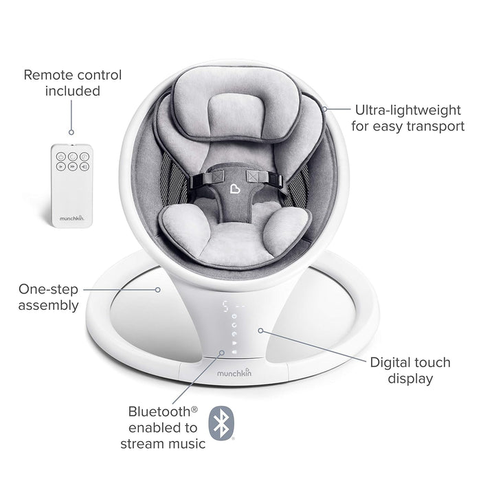 ® Bluetooth Enabled Lightweight Baby Swing with Natural Sway in 5 Ranges of Motion and Baby Bloom™ High-Contrast Infant Mobile