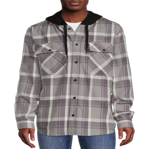 Men'S and Big Men'S Hooded Flannel Shirt with Long Sleeves, Sizes up to 5X