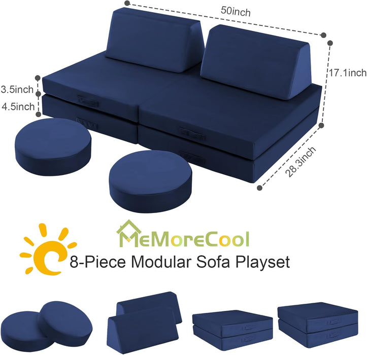 Kids Couch Sofa Modular Toddler Couch for Playroom, 8-Piece Fold Out Baby Couch Play Set, Children Convertible Sofa Foam Couch