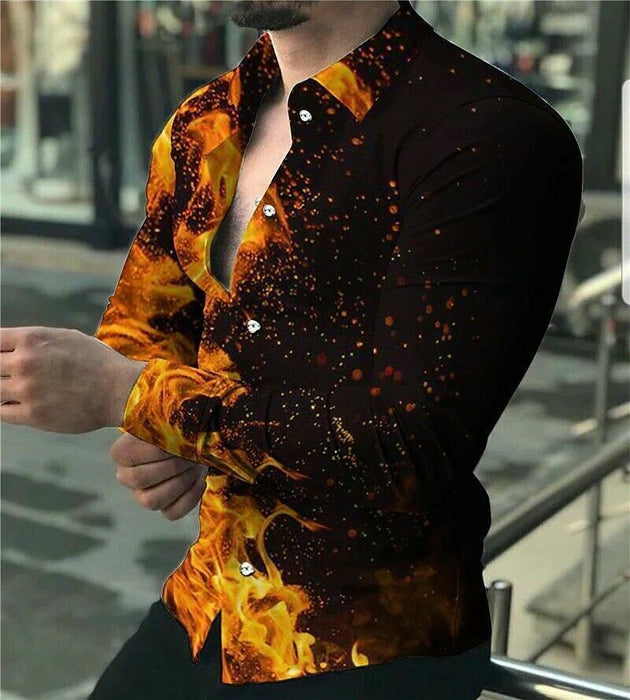 ⭐Button down Shirt Men Baroque Fashion Casual Party Long Sleeve Fancy Dress Soft