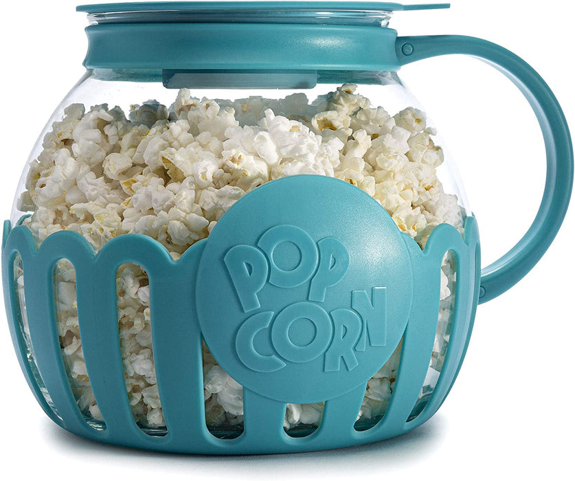 Patented Micro-Pop Microwave Popcorn Popper with Temperature Safe Glass, 3-In-1 Lid Measures Kernels and Melts Butter, Made without BPA, Dishwasher Safe, 3-Quart, Aqua