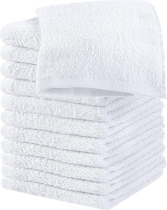 Cotton Washcloths Set - 100% Ring Spun Cotton, Premium Quality Flannel Face Cloths, Highly Absorbent and Soft Feel Fingertip Towels (24 Pack, White)